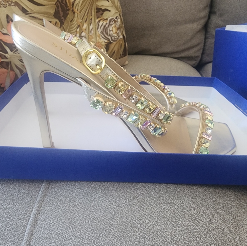 Stuart Weitzman Jaide 100 Gem Sandal 10 40.5 Meta… - image 7